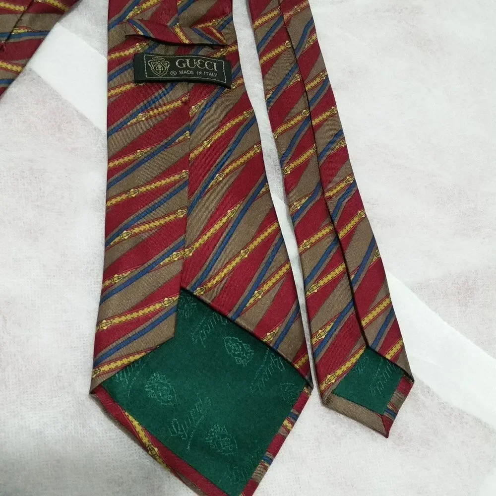 GUCCI MEN'S FANCY RED/BROWN STRIPED TIE